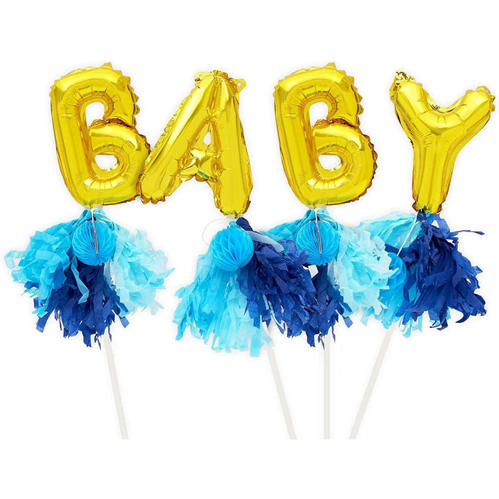 Gold Balloon Cake Topper Letters Baby Foil Letter Balloons for Boy (4 Pcs) Plastic