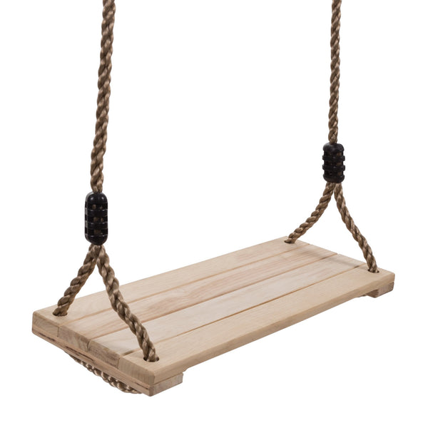 Hey! Play! Wooden Swing, Outdoor Flat Bench Seat with Adjustable Nylon Hanging Rope for Kids Playset Frame or Tree, Backyard Swinging Toy, Brown, 80-SA-062