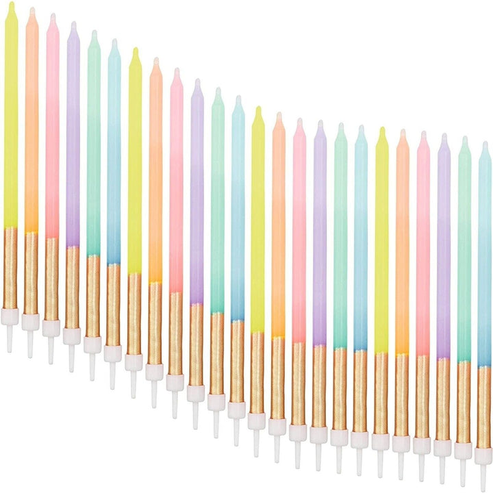 24 Pastel Gold-Dipped Birthday Cake Candles Multi Color Wax