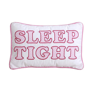 Sleep Tight' Decorative Throw Pillow Pink White Textured Casual Children's Cotton Polyester One Embroidered