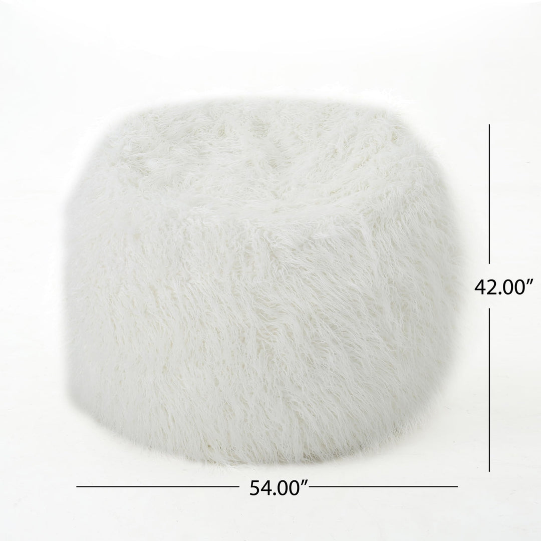 5 Foot Rounded Fur Bean Bag White Modern Contemporary