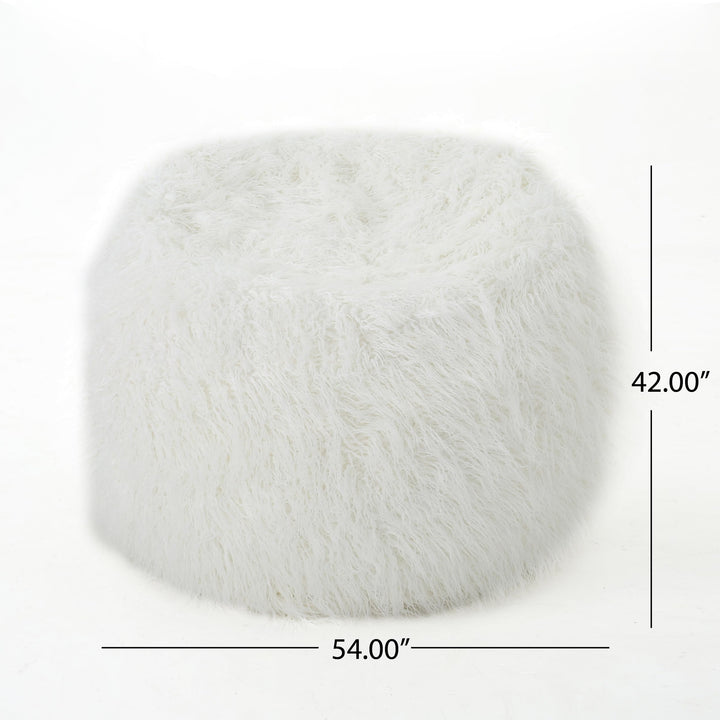 5 Foot Rounded Fur Bean Bag White Modern Contemporary