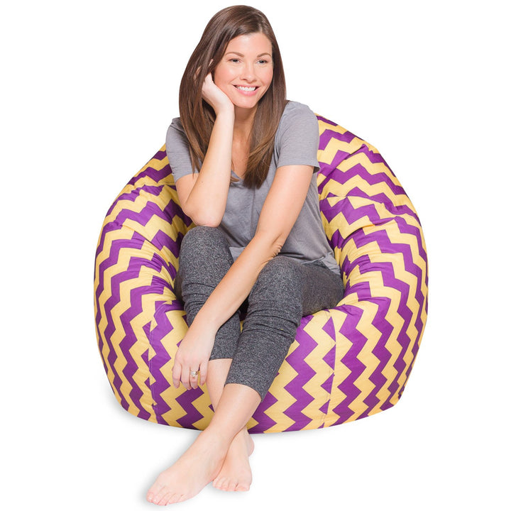 Big Comfy Bean Bag Chair: Posh Large Beanbag Chairs with Removable Cover for Kids, Teens and Adults - Polyester Cloth Puff Sack Lounger Furniture for All Ages - 35 Inch - Chevron Purple and Yellow