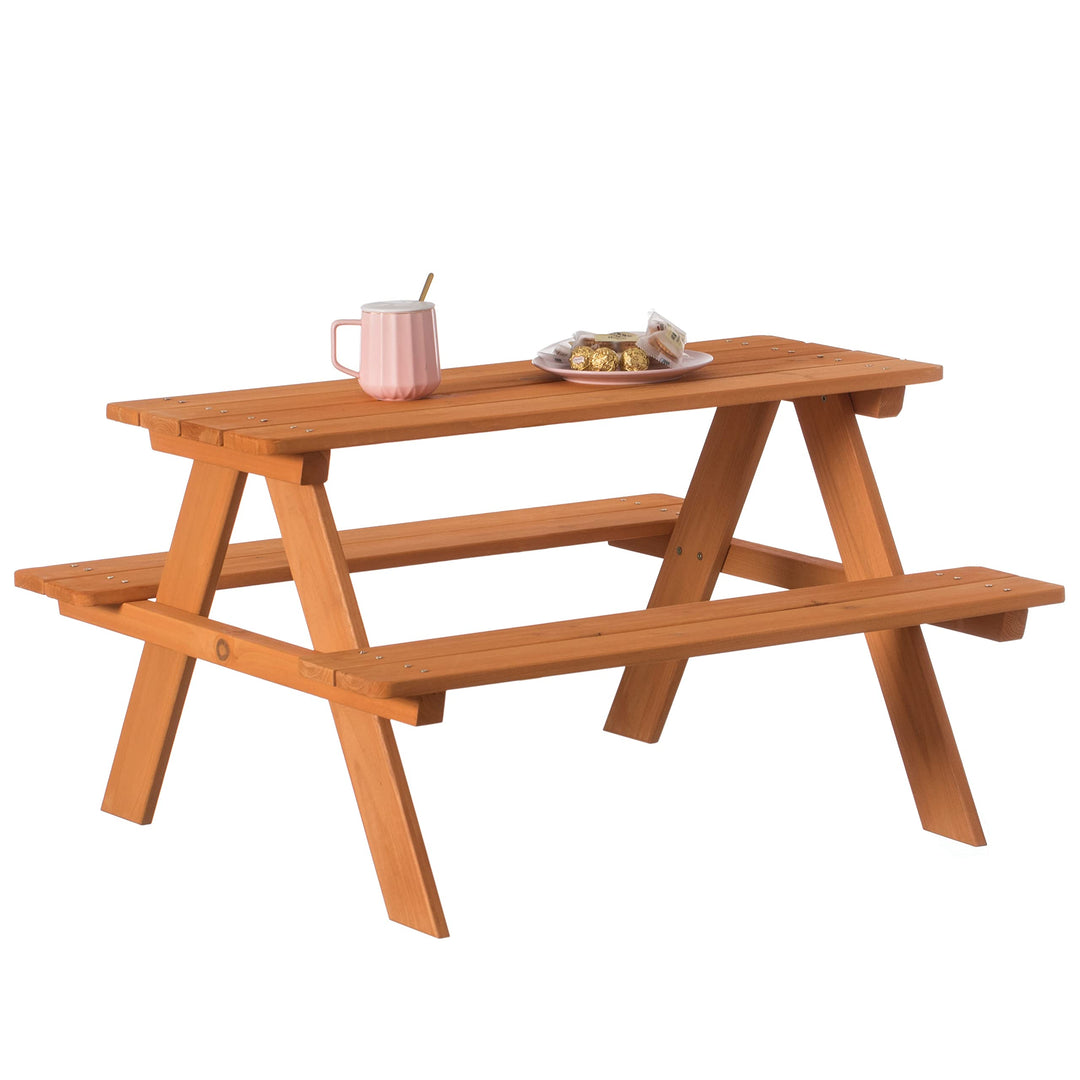 Wooden Kids Outdoor Picnic Table for Garden and Backyard Stained Brown