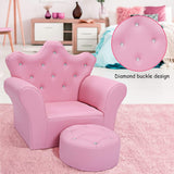 Kids Sofa PVC Leather Princess with Embedded Crystal Pink Modern