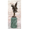 Fairy Angel Girl Child onze Sculpture Figure On Green Marble Base