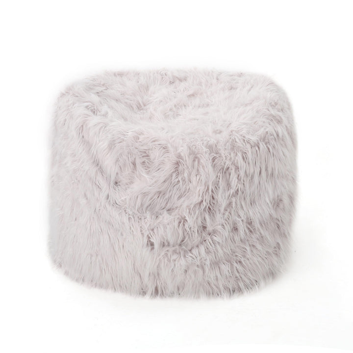 Rounded Fur Bean Bag with Softness and Comfort White Modern