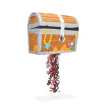 Pull String Treasure Chest Pinata For Kids Pirate Birthday Party Decorations (Small 12 X 10 6.5 In) Multi Color Wood