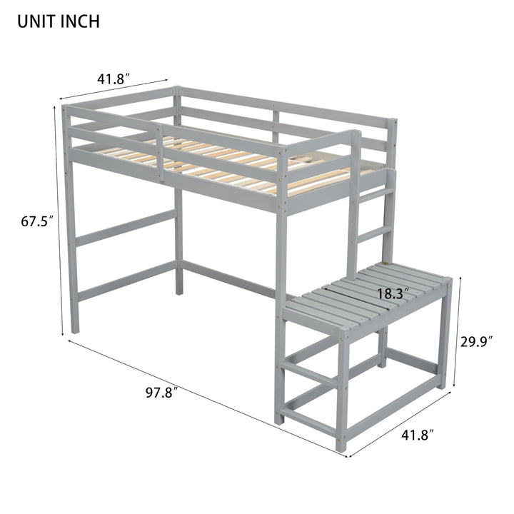 Twin Size Pine Wood Loft Bed Frame with Ladder Ladders Guardrails