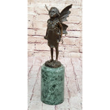 Child Girl Angel Fairy Winged Figure Bronze Sculpture On Green