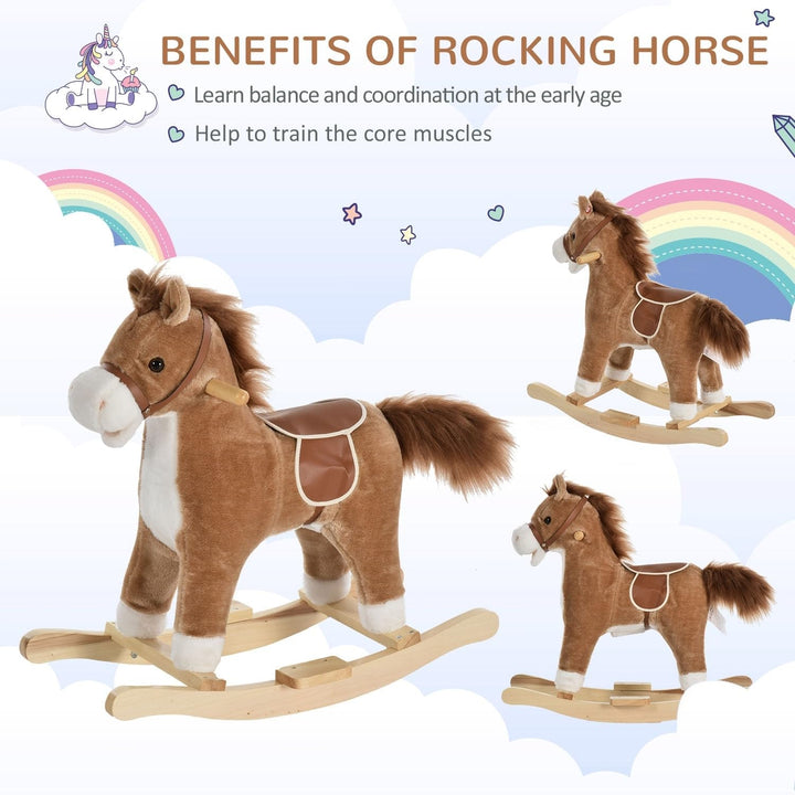 Rocking Horse Plush Animal On Wooden Rockers Baby Chair with Sounds