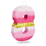 Small Pink and Gold Foil Number 8 Pinata for Kids 8th Birthday Party Decorations (16.5 X 11 Inches) Wood