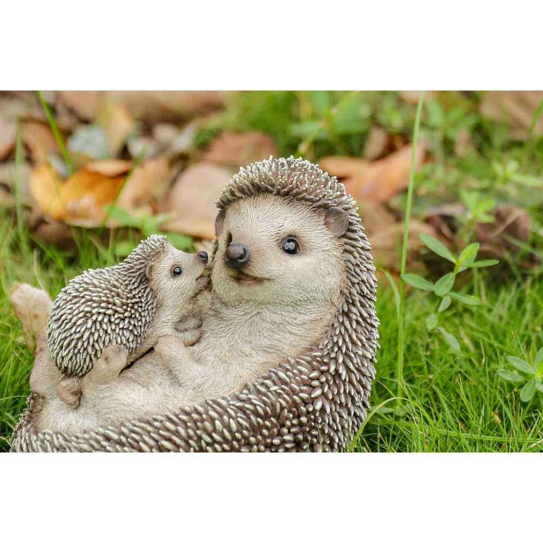 Mother Baby Hedgehogs On Back Ultra Realistic Garden Statue Multi