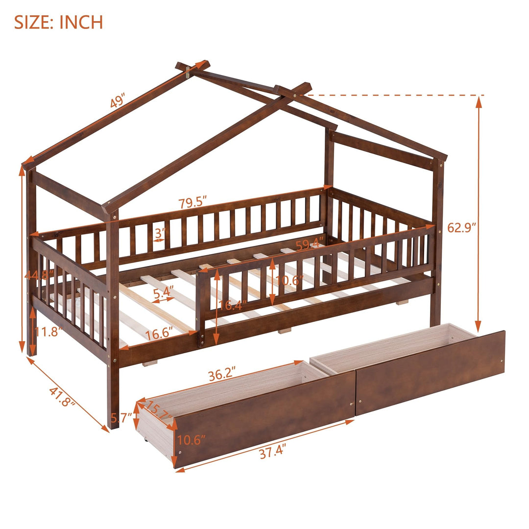 Elegant Design Twin Size Daybed Wood Bed Kids with Two Drawers Brown