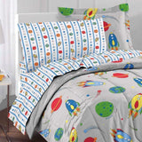 BC5 Piece Kids Twin Size Sun Moon Stars Comforter Set Outer Space