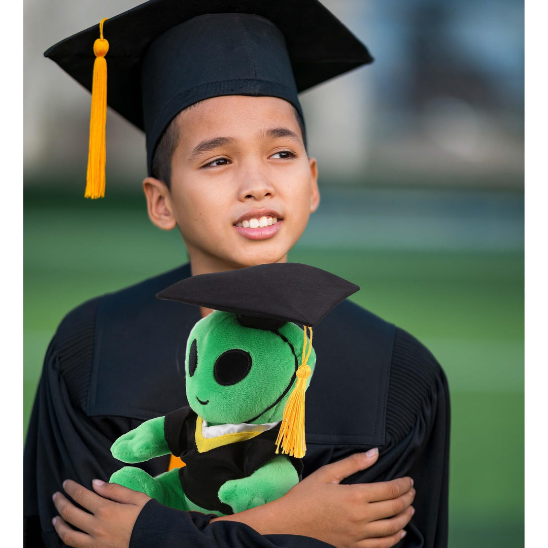 Green Alien Graduation Plush Toy with Gown and Cap 6 Inches Black