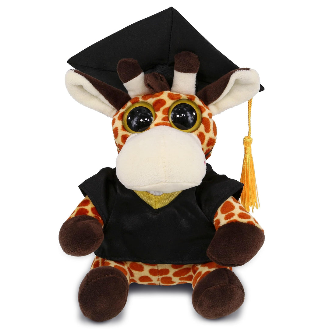 Giraffe Graduation Plush with Gown and Cap Tassel 6 Inches Black Brown Polyester