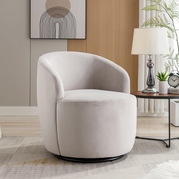 Swivel Barrel Chair Comfy Round Velvet Fabric Accent for Living Room Nursery Bedroom Office Hotel Grey Solid Casual Modern Contemporary Padded Seat