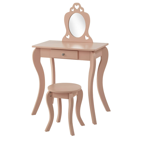 Target Marketing Systems Alyssa Mid Century Modern Kids Vanity Table and Stool Set, 2 Piece, Pink