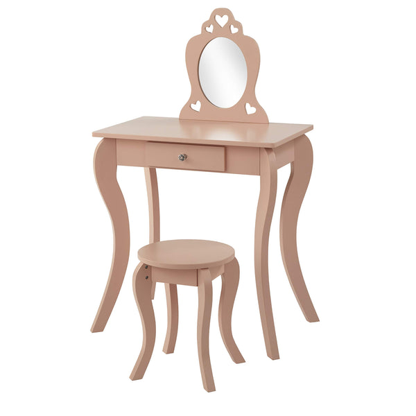 Target Marketing Systems Alyssa Mid Century Modern Kids Vanity Table and Stool Set, 2 Piece, Pink