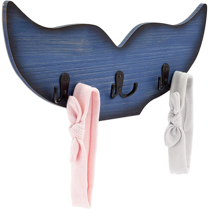 Whale Tail Wall Hook for Nursery Nautical Home (15.5 X 6.75 1 in Blue) Blue Wood