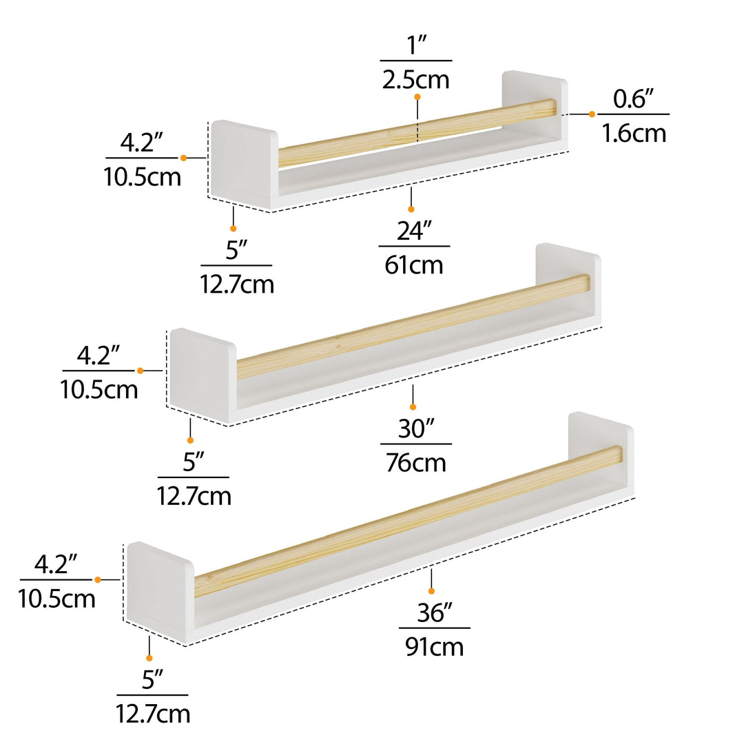 Kids Bookcases for Wall D Cor 36-30-24" White Set of 3 Modern