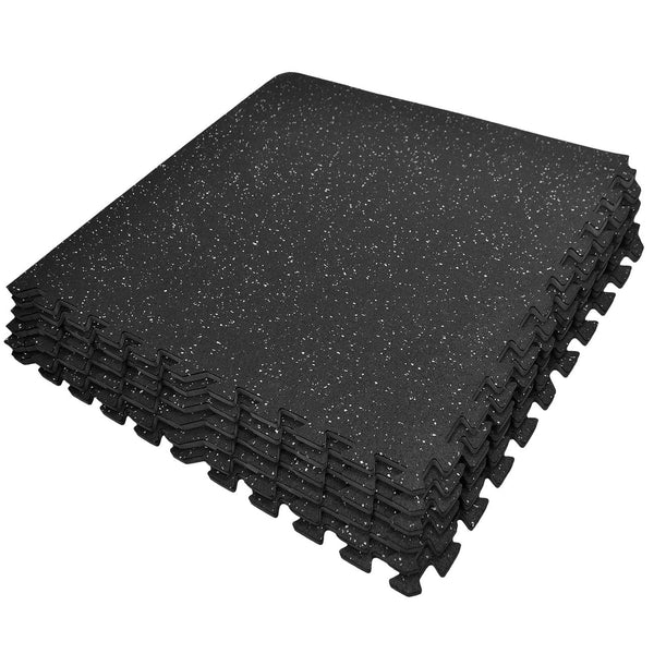 Puzzle Exercise Mat High Density Rubber Interlocking Gym Tiles (Grey Dots) Black