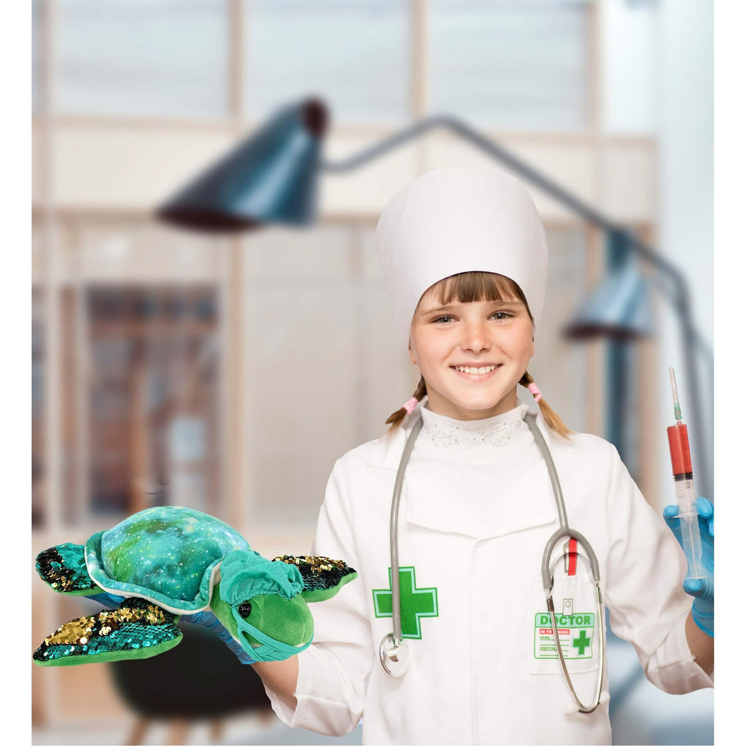 Space Sequin Sea Turtle Doctor Plush W/Scrub Uniform and Cap 16.5