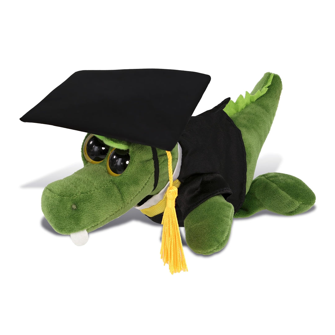 Alligator Graduation Plush with Gown Cap Tassel 6 Inches Black Green Polyester