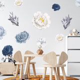 Elegant Blue Watercolour Peonies Wall Stickers