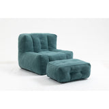 L-Shape Fluffy Bean Bag Chair Lazy Green Loveseat with Ottomans