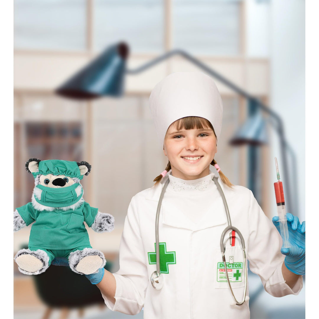 Sitting Husky Doctor Plush Toy with Cute Scrub Uniform and Cap 9