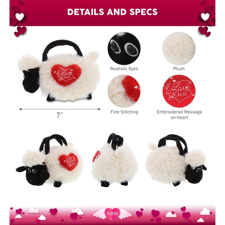 I Love You Plush Black Nose Sheep Handbag W/Heart 8.5 Inches Long