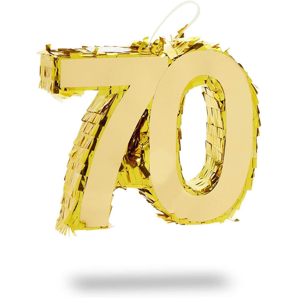 Mini Gold Foil Number 70 Pinata for 70th Birthday Party (7.5 X 6 2 Inches) Paper Metallic Finish