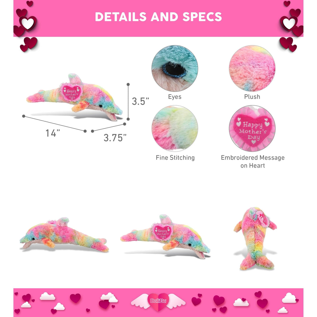 Rainbow Dolphin with Pink Heart Message 14 Inches Multi Color