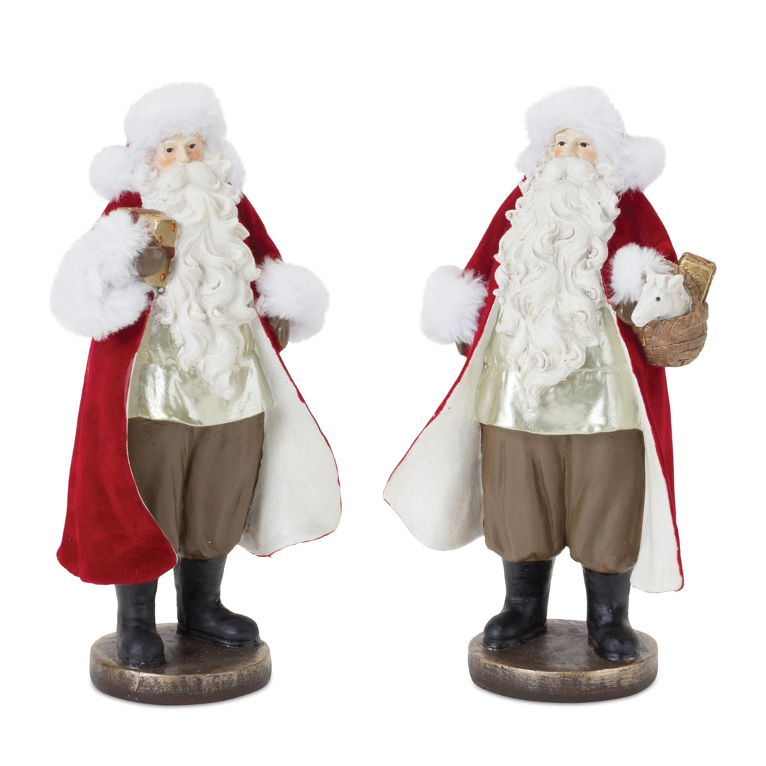 Flocked Santa Figurine with Toy Accents (Set of 2) Red Resin