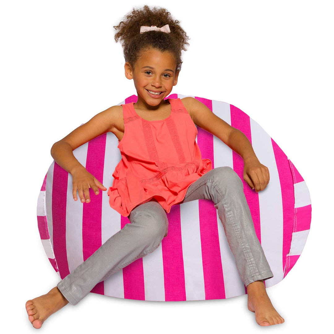 Posh Creations Bean Bag Chair for Kids, Teens, and Adults Includes Removable and Machine Washable Cover, 38in - Large, Canvas Stripes Pink and White