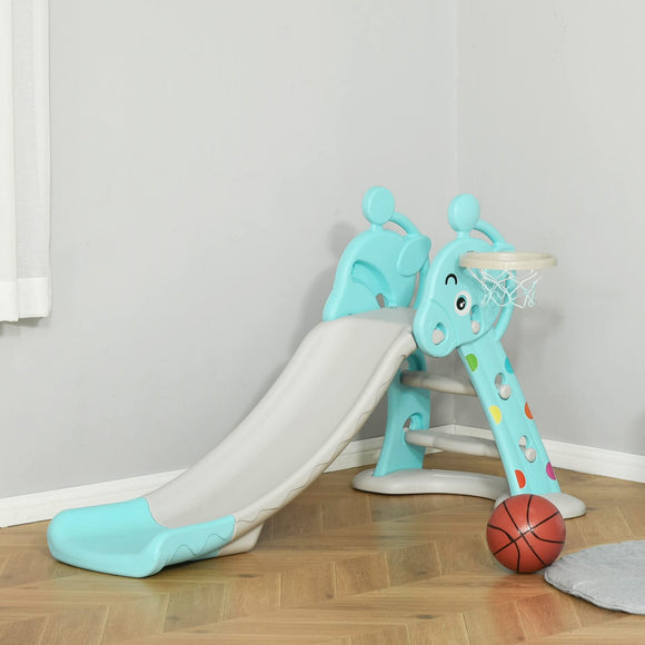 2 in 1 Kids Slide W/Basketball Hoop for 18 Months to 4 Years Blue Gray 55