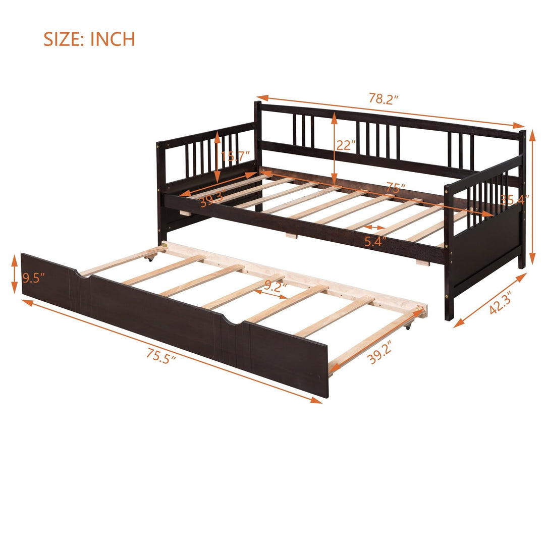 Elegant Design Twin Size Daybed Wood Bed Kids Ith Trundle Brown