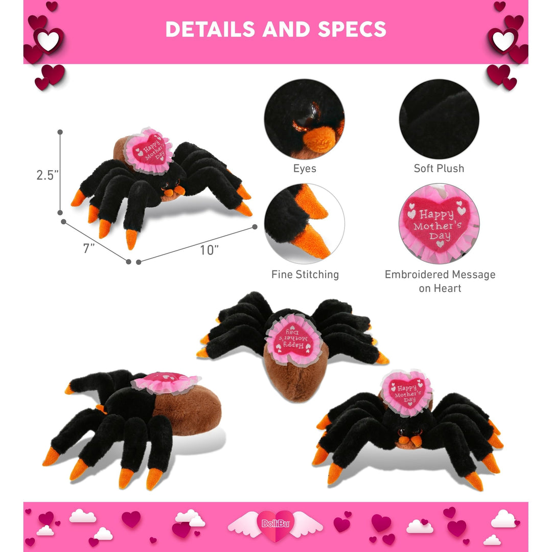 Soft Plush Wild Tarantula Spider with Pink Heart 7 Inches Black Orange