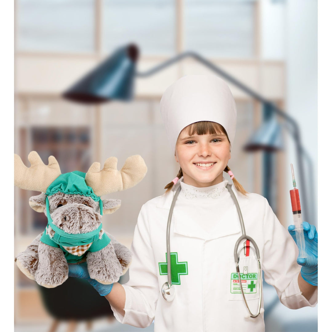 Moose Doctor Plush with Cute Scrub Uniform Cap Outfit 12 Inches