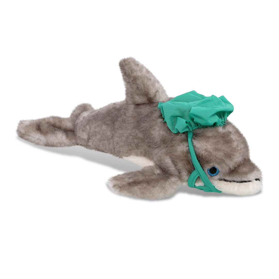 Grey Dolphin Doctor Plush Toy with Cute Scrub Uniform and Cap 16.5 Inches Green Polyester