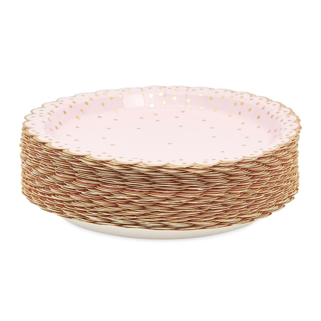 48-Pack Rose Gold Birthday Paper Plates Pink Plastic 48