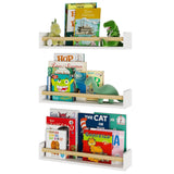 Kidsroom Shelves Nursery Toy Storage 24" White Set of 3 Farmhouse Wood