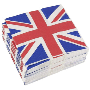 100pc Decorative Disposable Napkins with UK Flag Design for Birthday Parties Multi Color Square Bamboo