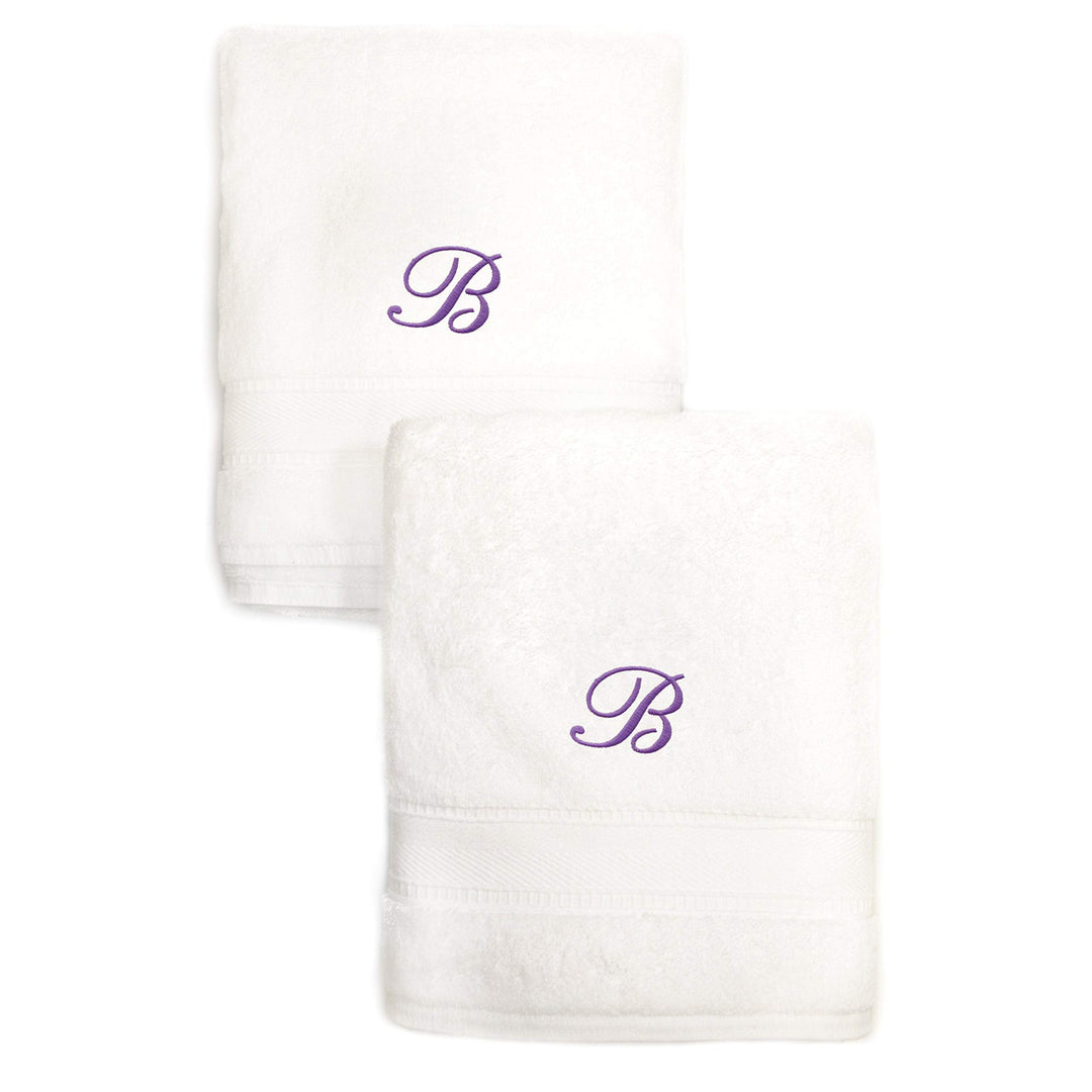 Authentic Hotel and Spa Sweet Kids 2-Piece White Turkish Cotton Hand Towels Personalized with Lavender Purple Monogrammed Initial J