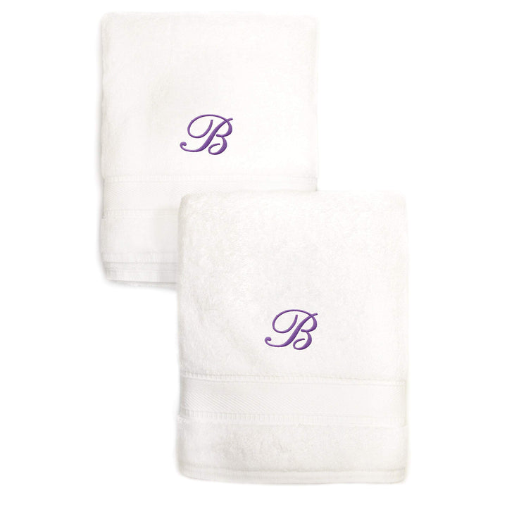 Authentic Hotel and Spa Sweet Kids 2-Piece White Turkish Cotton Hand Towels Personalized with Lavender Purple Monogrammed Initial J