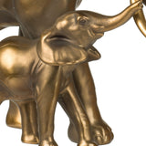 12 Inch Elephant and Baby Statuette Table Accent Gold Polyresin Modern