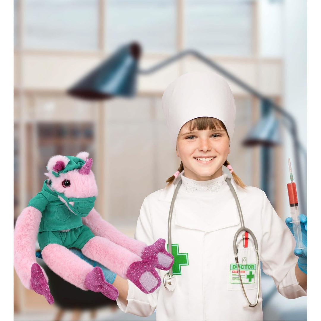 Long Arms Unicorn Doctor Plush with Cute Scrub Uniform Cap 21 Inches