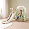 Green Toddler Swing Set with Slide and Basketball Hoop Modern